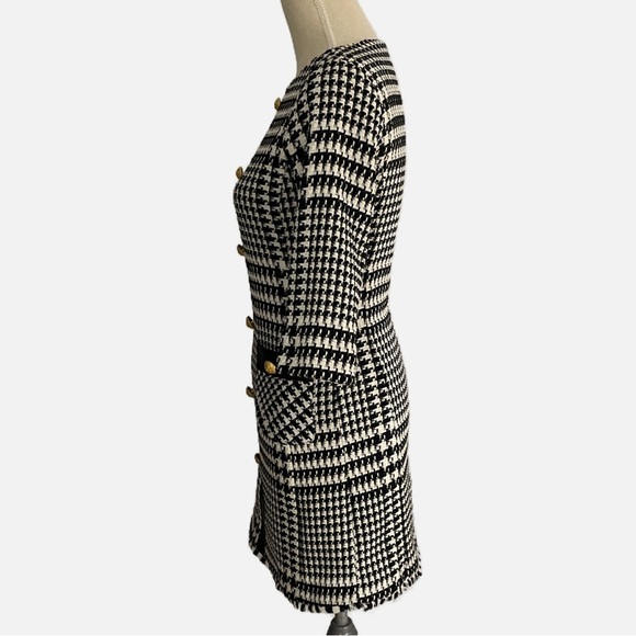 Imperial Midi Shift Dress Houndstooth Size XS Tweed Black White Lined Retro - Picture 3 of 12